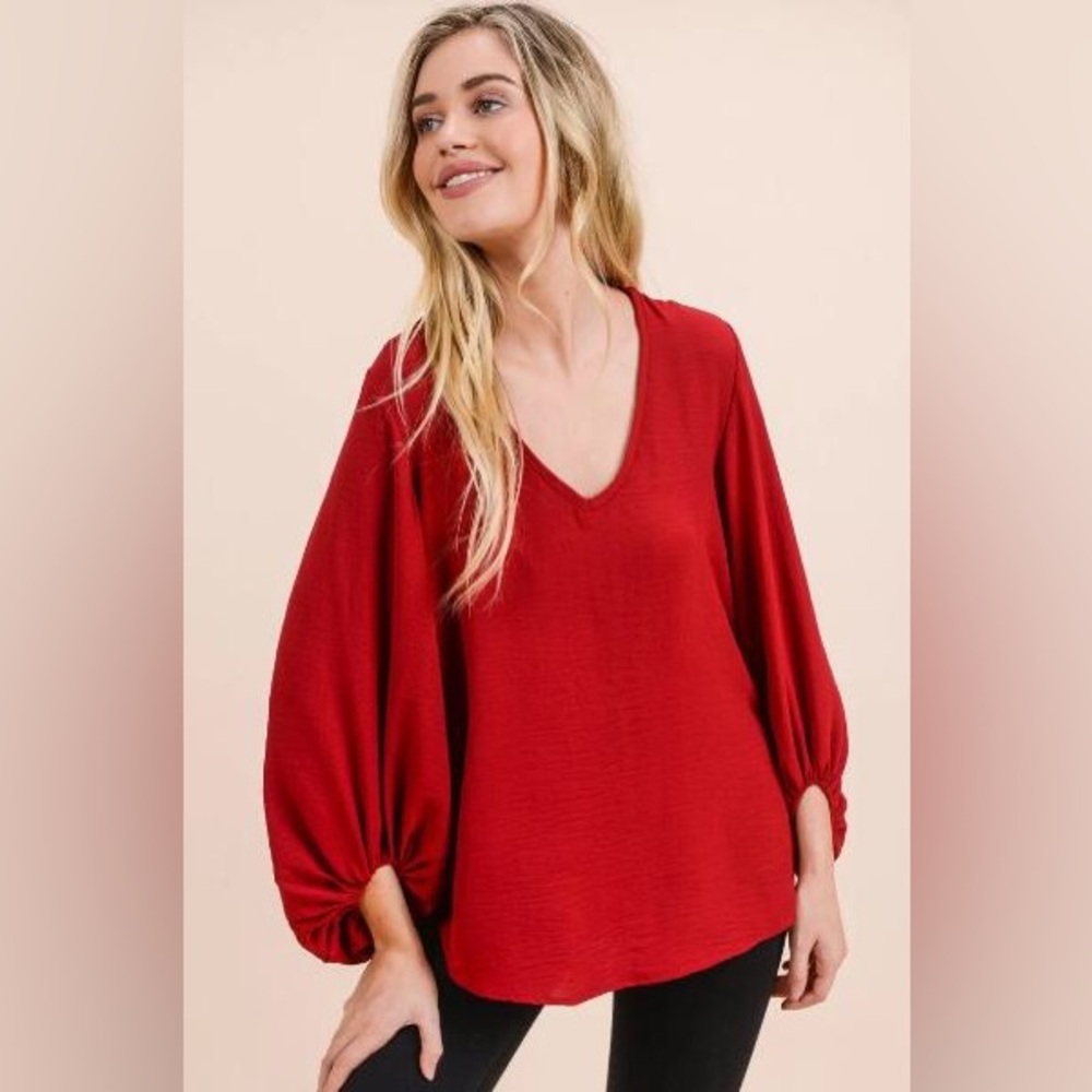 Adrienne Drape Bubble Sleeve Solid - image 1